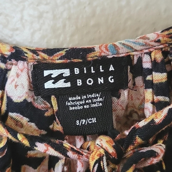 Billabong Gypset Oversized Floral Peasant Mini Dress Beach Boho Coastal - Size S - Picture 7 of 9